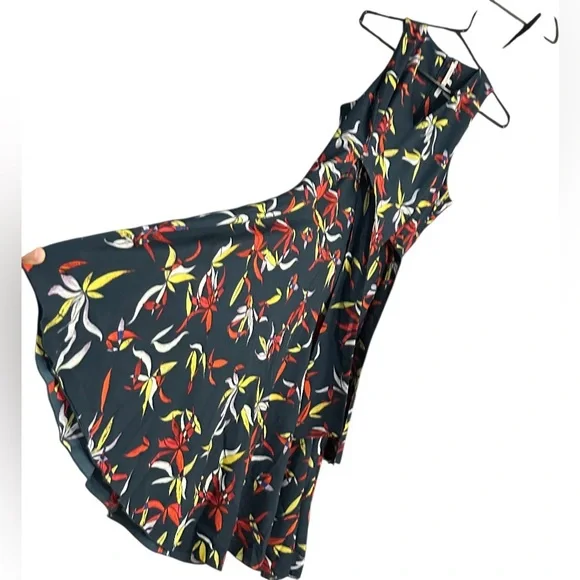 RACHEL Rachel Roy Leaf Print Tie Front or Back Sleeveless Midi Dress - Picture 3 of 8